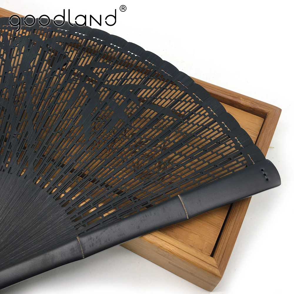 Free Shipping 1pcs High Quality Black Chinese Folk Bamboo Joint Leaf Carved Folding Hand Fan Wedding Gift