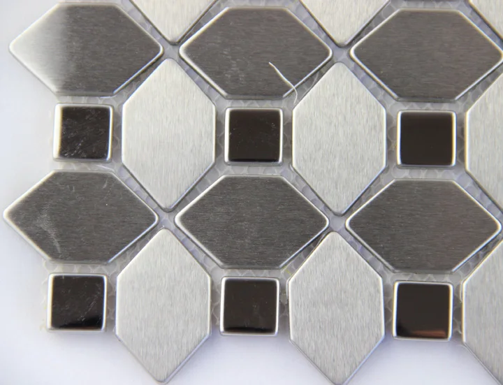 hexagon stainless steel metal mosaic tile kitchen backsplash bathroom shower wallpaper background decorative fireplace wall tile