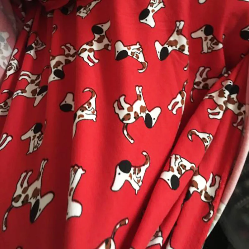 Good Luck Red Print Dog Fabric 4 Side Stretch Milk Silk Cotton/Spandex knitted Fabric DIY Sewing Children T-Shirt Underwear