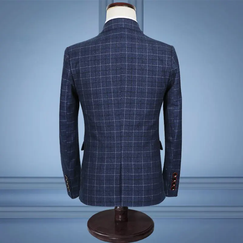 3-piece Set ( Jacket + Vest + Pants ) High-end Brand Boutique Men\'s Plaid Formal Suit Groom Wedding Dress Banquet Suit Mens Set