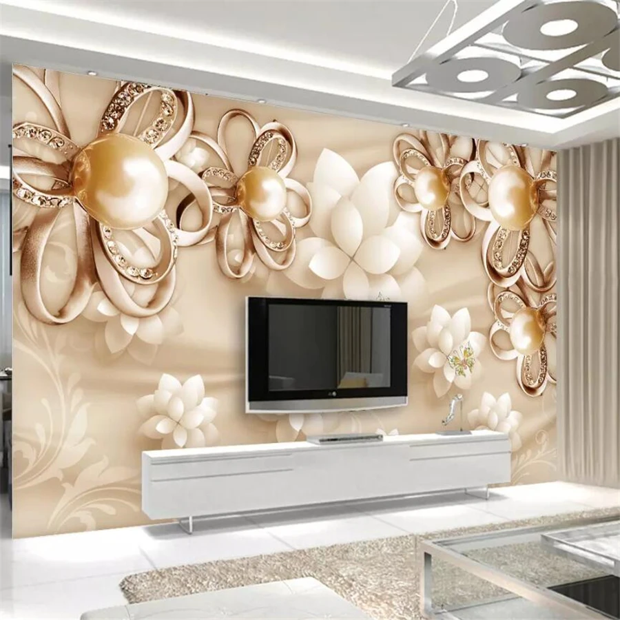 wellyu Custom wallpaper 3d Photo murals Golden Pearl Flower Luxury Jewelry Living room Bedroom wallpaper 3d papel de parede обои