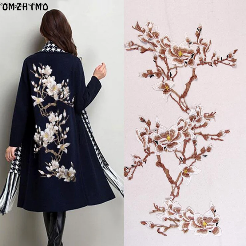 Nuovo plum blossom flower applique vestiti zona del ricamo autoadesivo del tessuto cuce sulle patch per cappotto del mestiere di cucito di