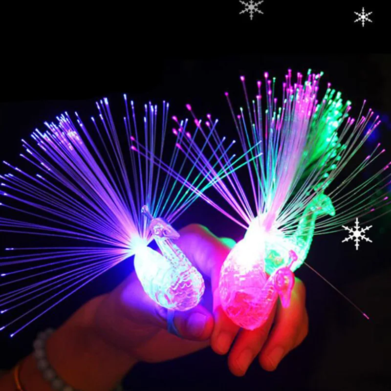 led party led toys Peacock Finger Light Colorful LED Light-up Rings Party Gadgets Kids Intelligent Toy for Brain Development