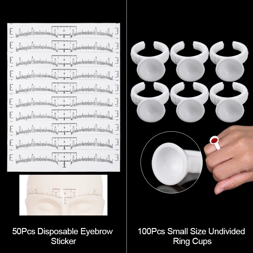 Eyebrow Stickers 50Pcs with 100Pcs Ink Cups Ring Eyebrow Permanent Makeup Microblading Beauty Shaping Measure Template Tools