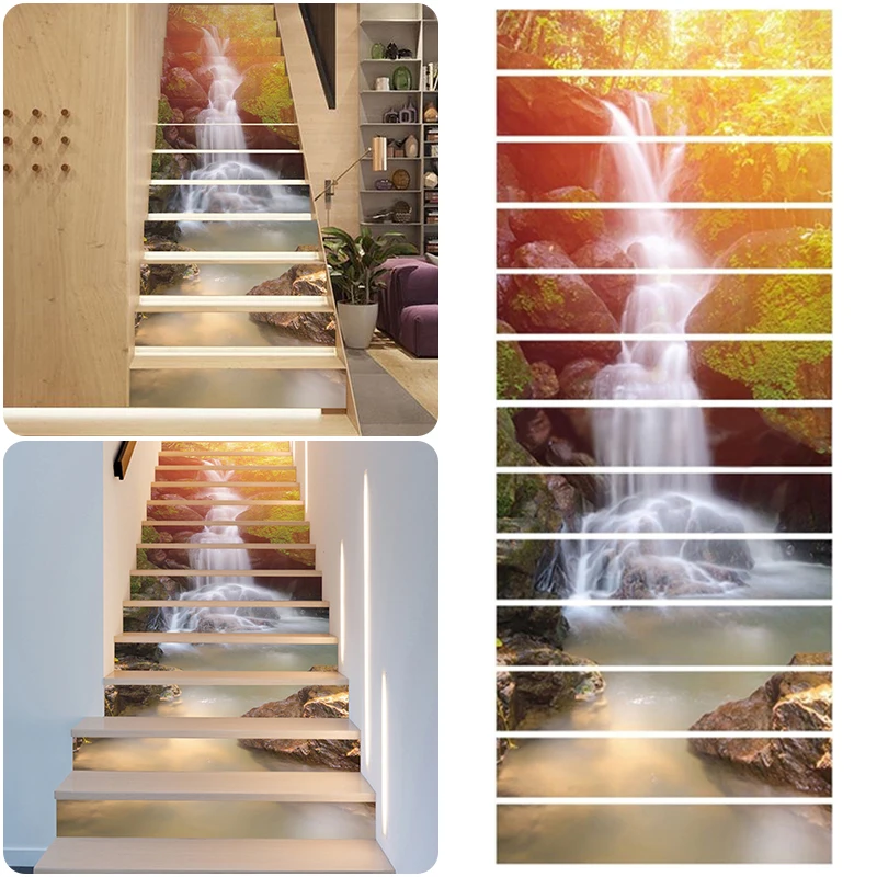 

13Pcs 1 set 3D Sunshine Waterfall Stair Risers Decor Sticker Decal Wall paper