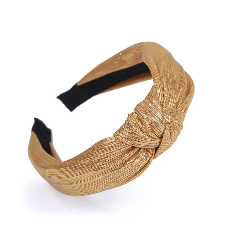 Fashion Solid Ribbon Knotted Hairbands Colorful Gold Headbands for Women Girls Wine Red Wide Black Hairband Hair Accessories