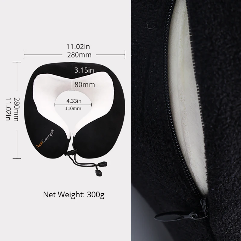 AceCamp Travel Neck Pillow Cozy Soft Lightweight Headrest Car U Shaped Sleeping Airplane Body Cute Panda Support Outdoor Gear