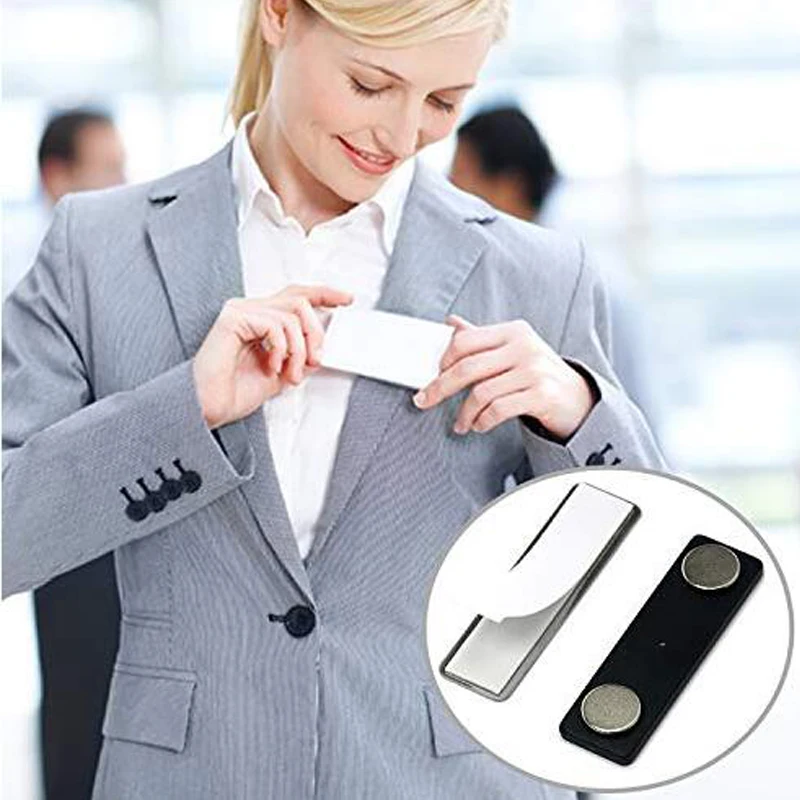 

10pcs Wholesale Black ID Name Badge Office Magnets Metal Strong Magnetic Name ID Tag Badge Fastener Holder Card Tag 45*13mm