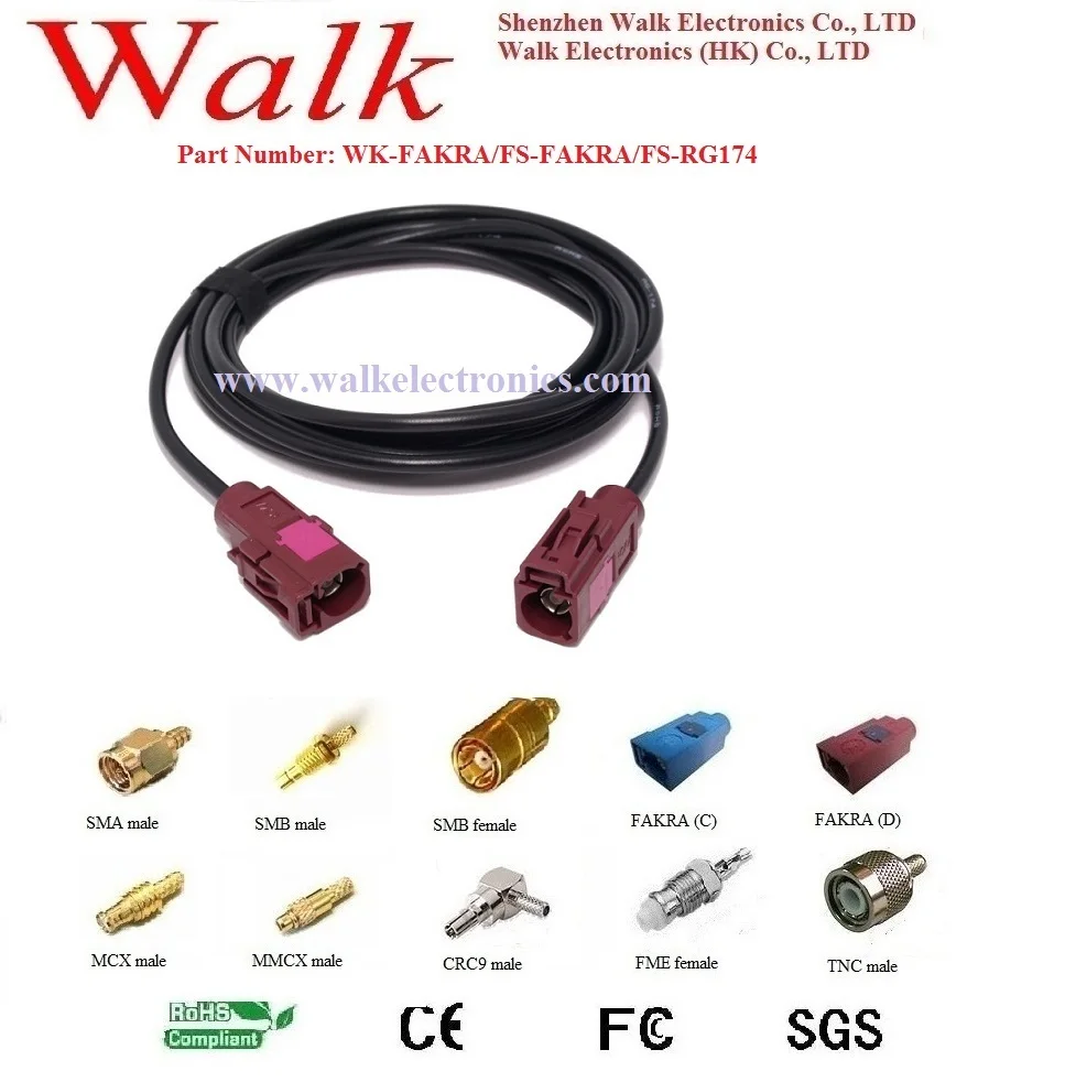 RF cable assembly: FAKRA female straight to FAKRA female straight with RG174 cable