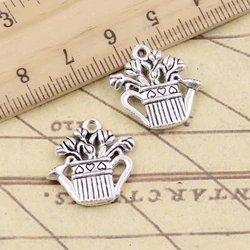 10pcs Charms Flower Pot Kettle 20x19mm Tibetan Bronze Silver Color Pendants Antique Jewelry Making DIY Handmade Craft