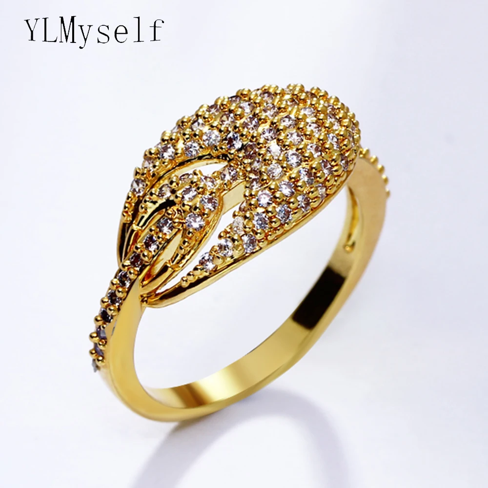 

YLMyself Leaf Design Ring Shiny White Pave Cubic Zirconia Small Finger Jewelry Gift For Girls Elegant Accessory