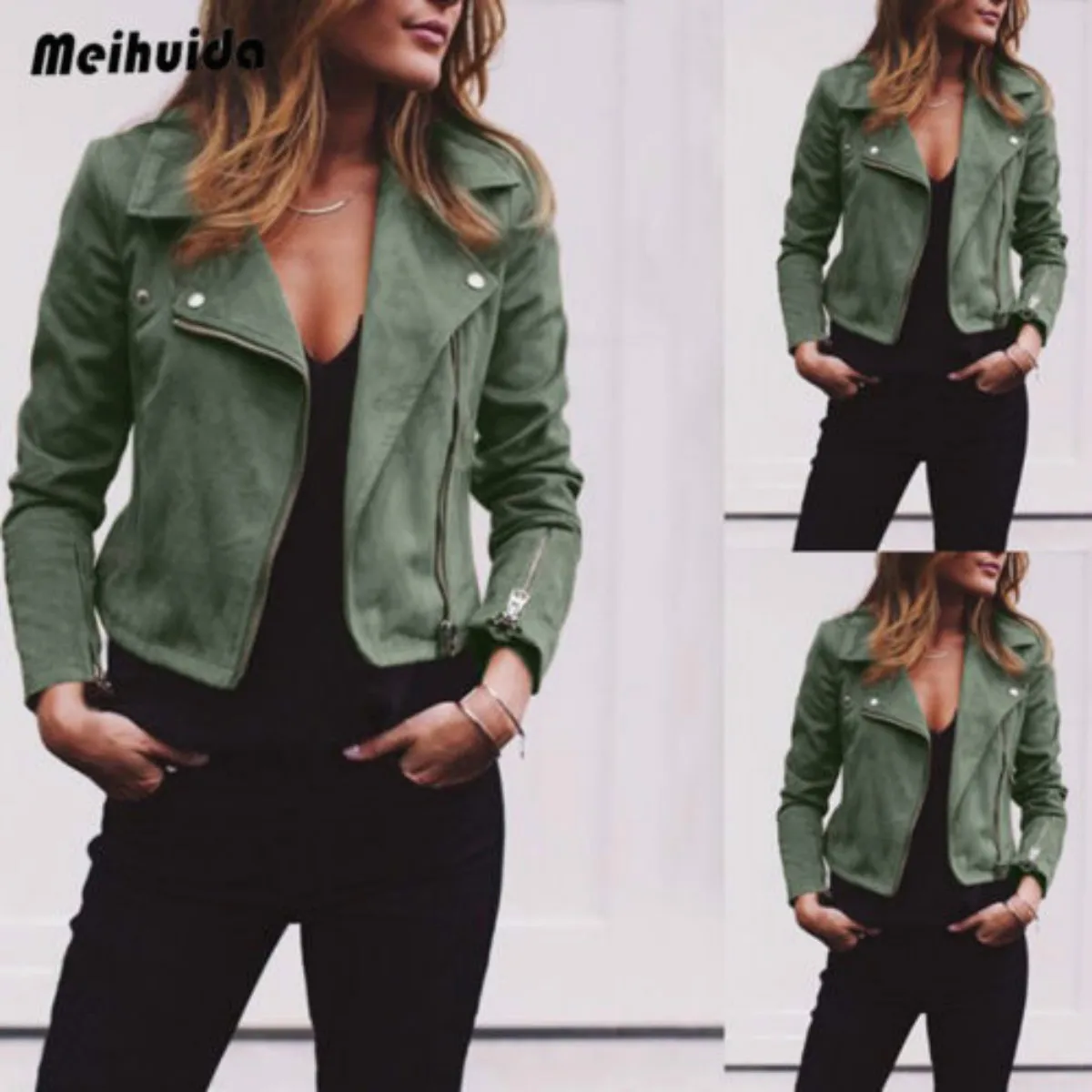 Jackets 2018 New Brand Cool Women Lady PU Leather Zipper  Long Sleeve Motorcycle Biker Slim Jacket  Coat Pop