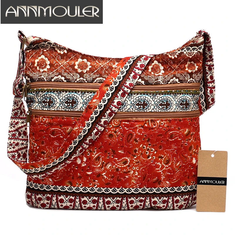 Annmouler moda damska torba na ramię styl boho Hippie torba typu Hobo torba z podwójnym zamkiem Sling torba Crossbody kurierska duża