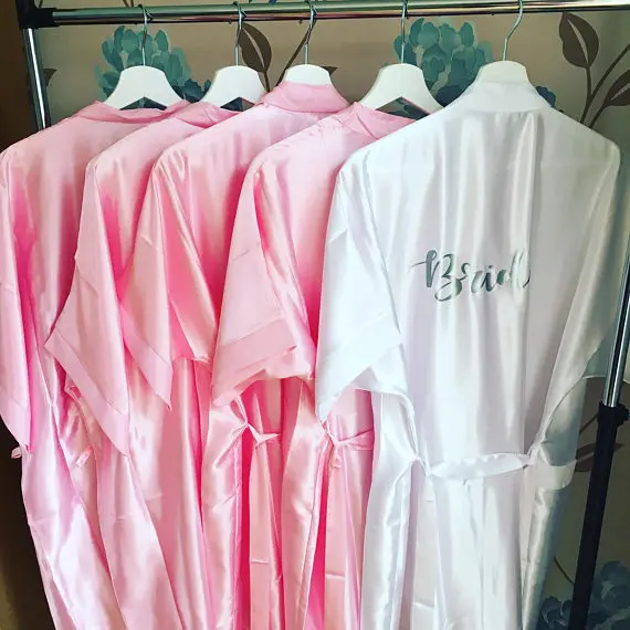 

customize Wedding bride Bridesmaid satin silk pajamas robes Bachelorette Lingerie kimonos gowns gifts party favors