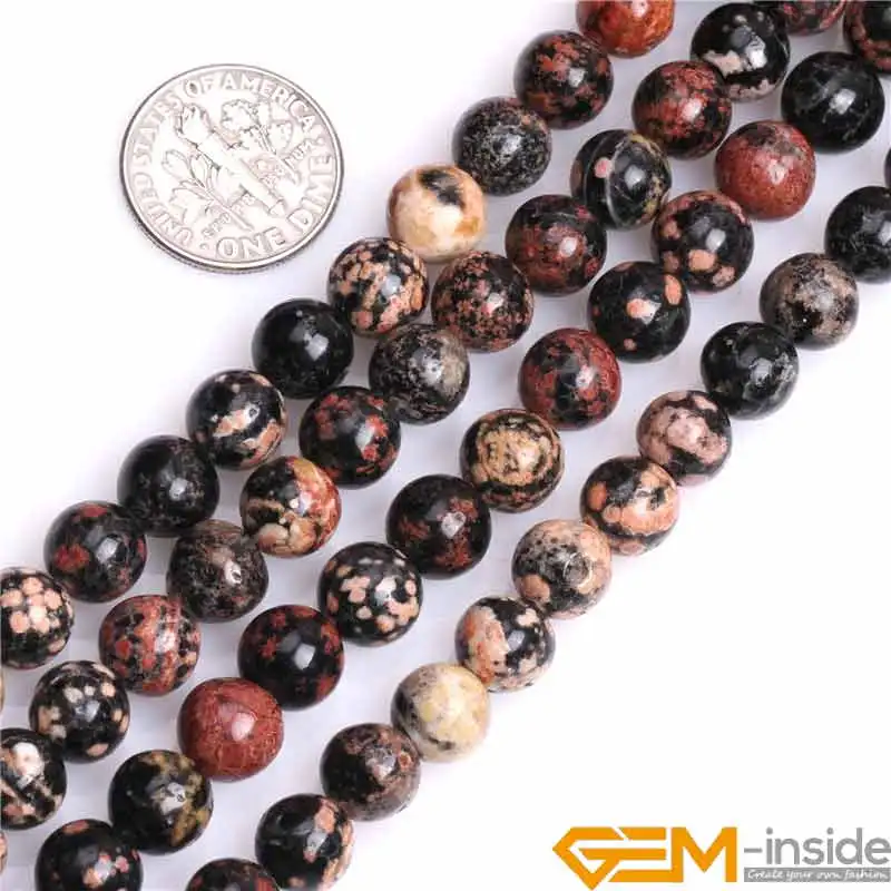 Round Natural Dark Red Snowflake Obsidian Stone Gem Stone Semi Precious Beads Loose Bead For Jewelry Making 15 Inch Wholesale