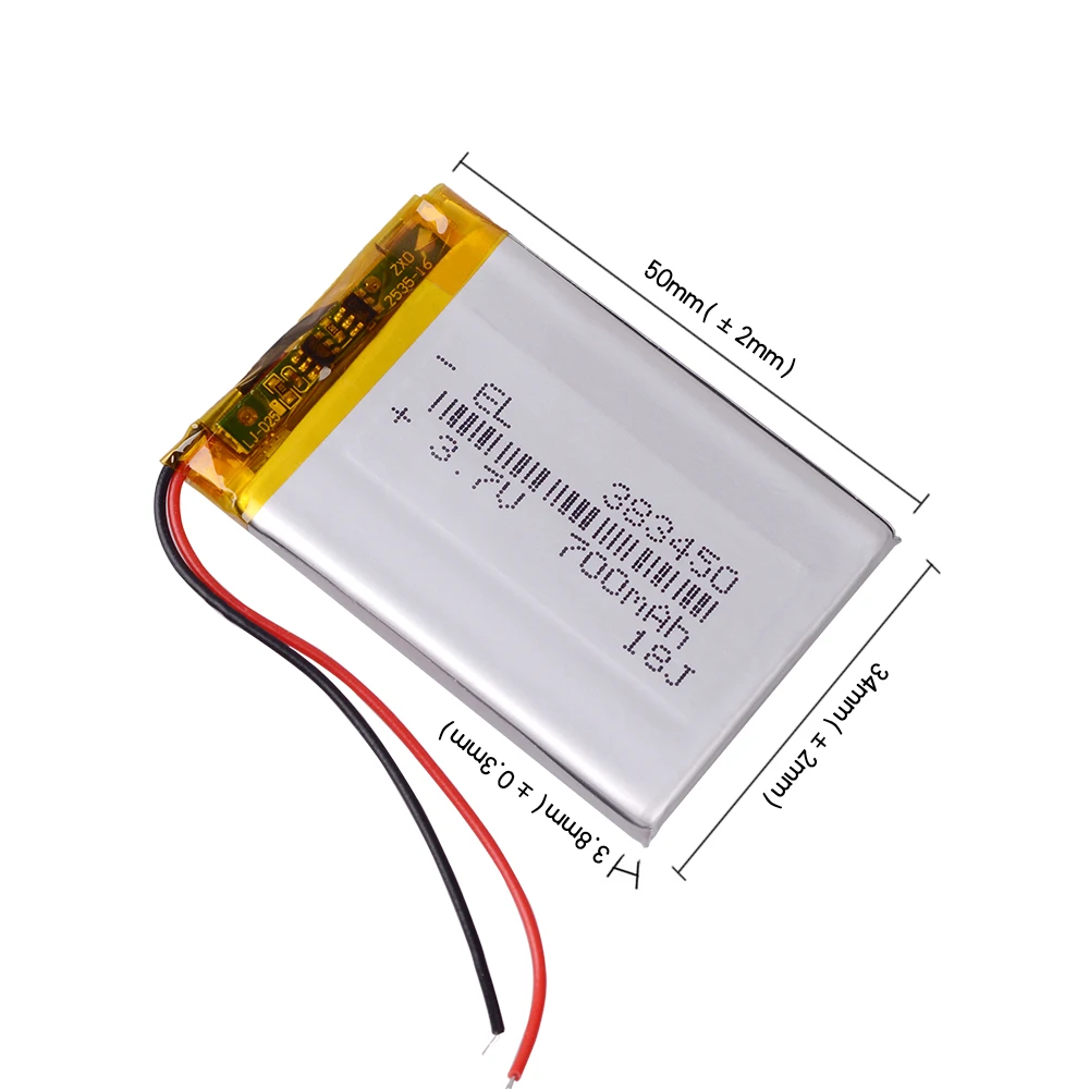 383450 3.7V 800mAH 403450 Rechargeable Lithium Li-ion Polymer Battery for GPS Mp3 Mp4 Mp5 DVD DVR Video Recorder Navigator