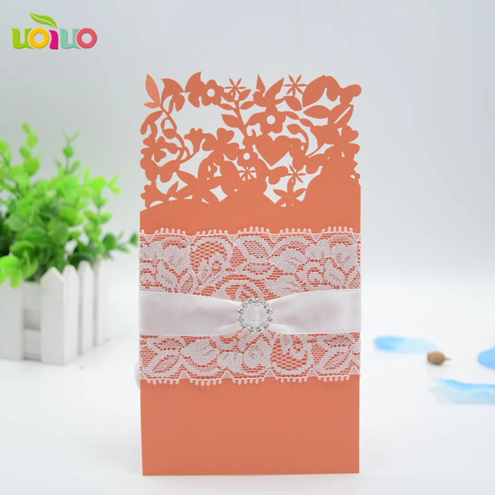 

hot orange 50pcs Classic Style Wedding Invitations Cards Custom Laser Cut Flower Printable Customizable birthday menu card