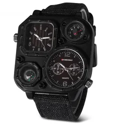 Quartz Mens Watches Top Brand Luxury Canvas Strap Sports Wrist Watch For Men Daul Times Military Relogio Masculino Quartz-watch