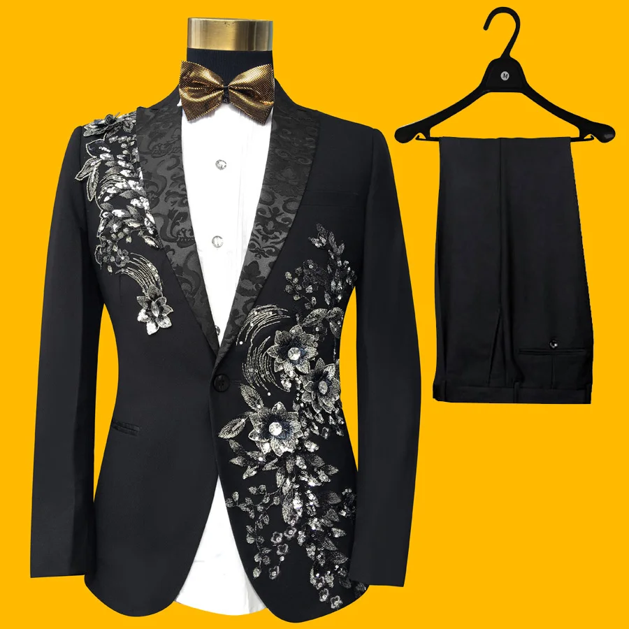 

Passionate Male new wedding singer stage performance Slim prescription embroidered characteristics of the master suit suit