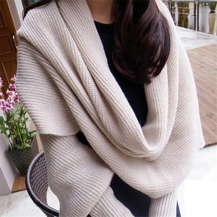 Korean Knitted LICs Scarf Collar Unisex Winter Warm Long Sleeve Poncho Scarves For Women Knit Shawls Stole Men\'s Sweater Scarfs