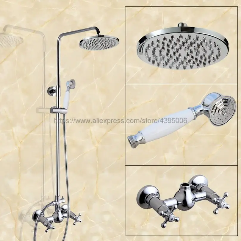 

Bathroom Rainfall Shower Faucet Set Mixer Tap With Hand Sprayer Double Handles Wall Mounted chrome Bcy301