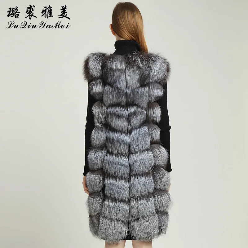 Silver Fox Fur Coat Sleeveless 90cm Genuine Fur Vests Winter Fashion Warm Russian 2020 Jackets Natural Vest Real Fur for Women