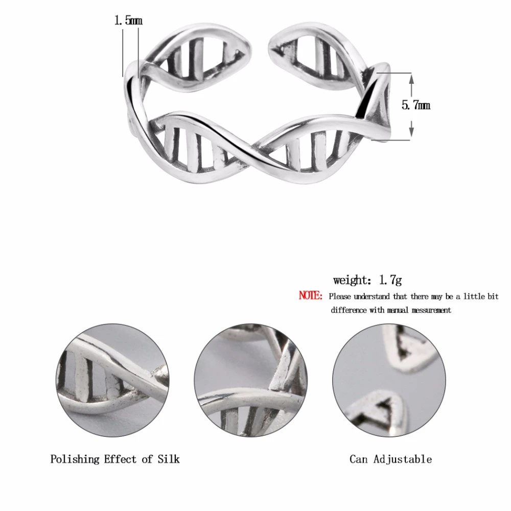 Fashion Retro Dna Double Helix Structure Open Finger Rings For Women Girl Infinity Cross Ring Stud Love Science Molecule Jewelry