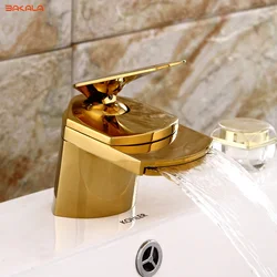 BAKALA Toad All Brass Golden/Chrome Finished/Nickle Brushed Taps Deck Mounted Basin waterfall Faucet Mixer Sink Tap LH-8031