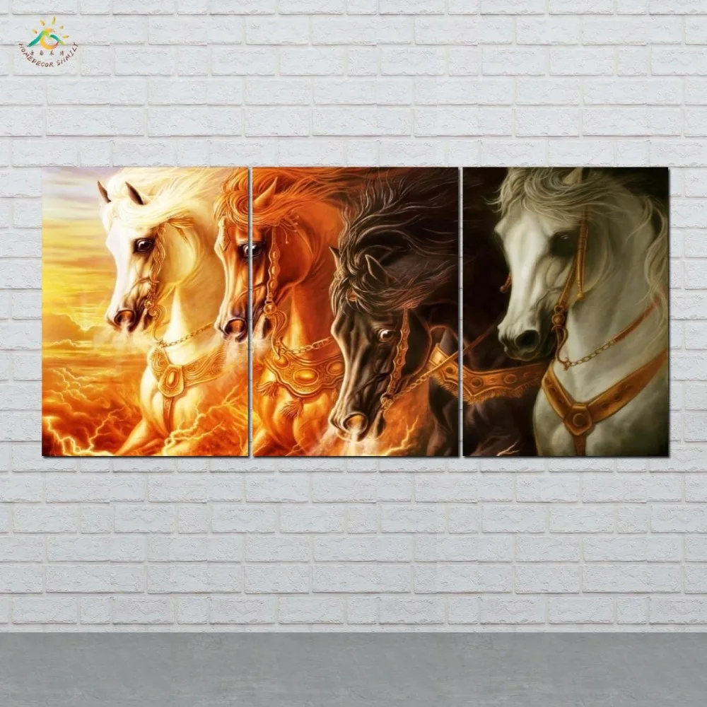 

Wall Art Canvas Painting Posters and Prints Decorative Picture Four Colors Horse Decoration Home For Living Room 3 PIECES