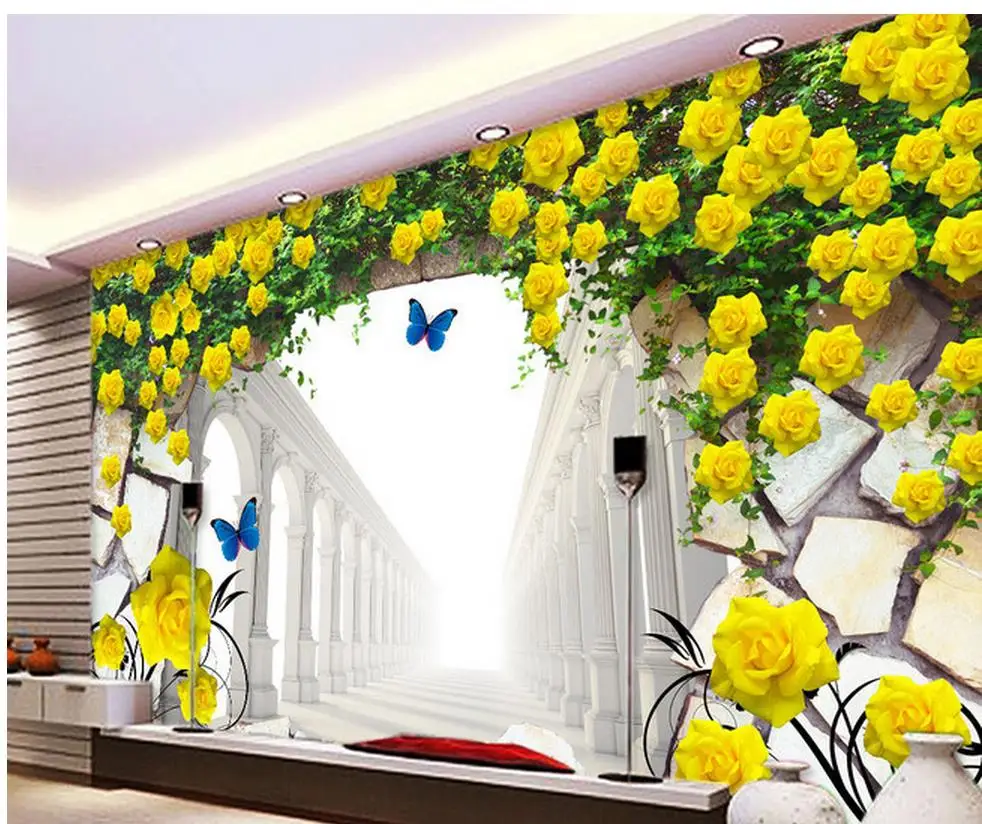 

customized wallpaper for walls Home Decoration Flower vine Yellow rose TV backdrop wall mural photo wallpaper