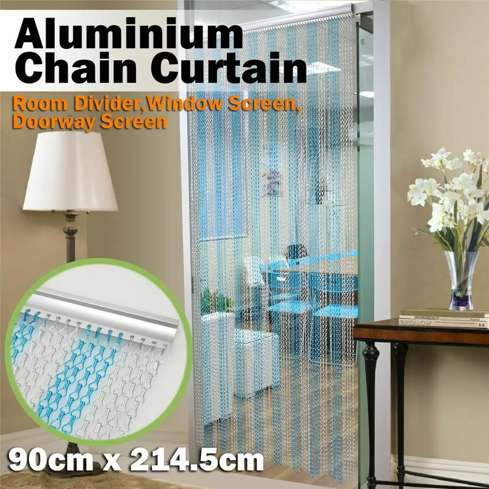 

Aluminium Chain Door Window Curtain Metal Screen Fly Insect Blinds Pest Control, Blue and Silver