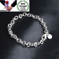 OMHXZJ Wholesale Personality Fashion OL Woman Girl Party Gift Silver Circle Chain Thick 925 Sterling Silver Stamp Bracelet BR109