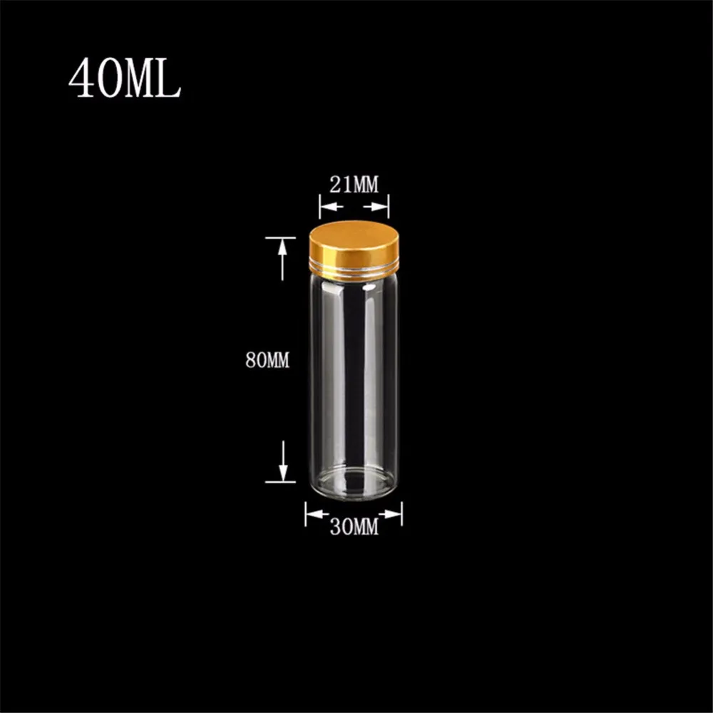 30x80mm 24pcs 40ml Glass Bottles Aluminium Screw Golden Cap Empty Transparent Clear Liquid Gift Container Wishing Bottle Jars