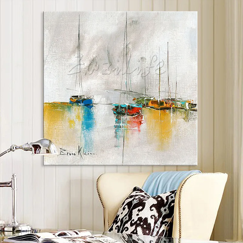 

Hand painted Canvas Oil painting Wall Pictures for Living room wall decor art canvas painting palette knife boat 35