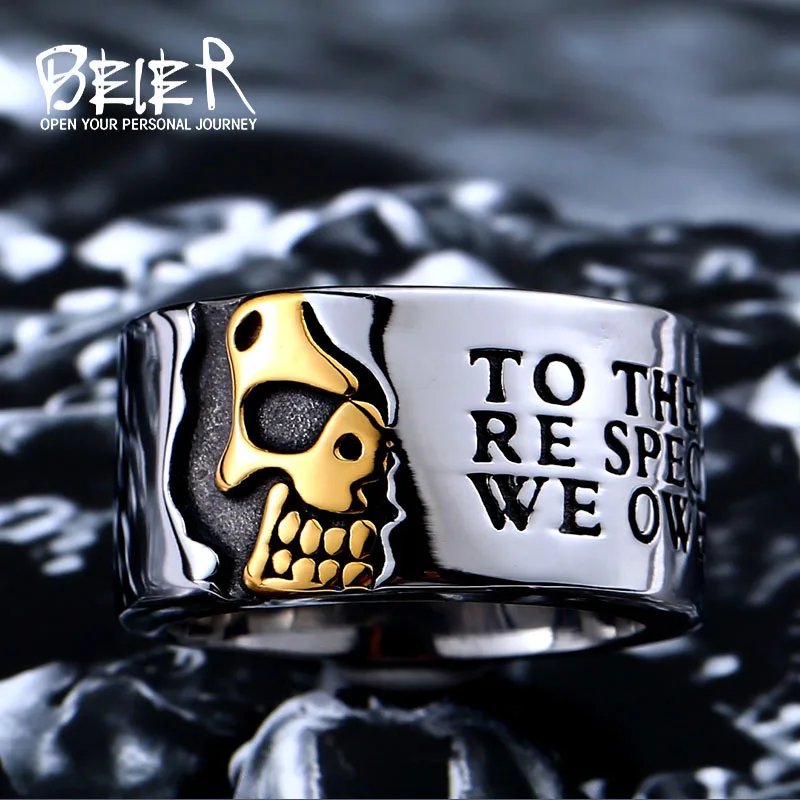 Beier new store 316L Stainless Steel high quality ring man Gothic cool half skull ring for men Fashion jewelry LLBR8-047R