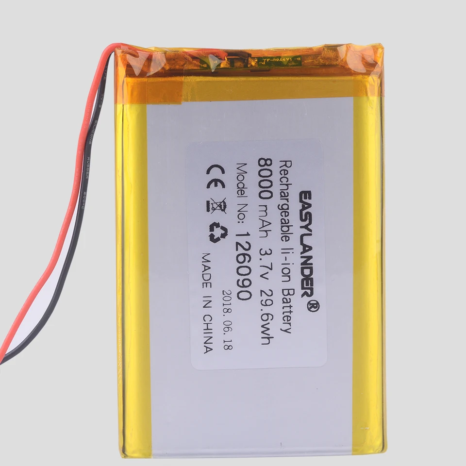 126090 3.7v 8000mAh li-ion Lipo cells Lithium Li-Po Polymer