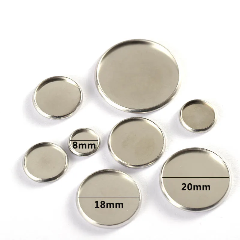 30pcs Stainless Steel Round Cameo Base Fit 6-30mm Blank Settings Cabochon Base Bezel Tray DIY Bracelet Necklace Jewelry Making