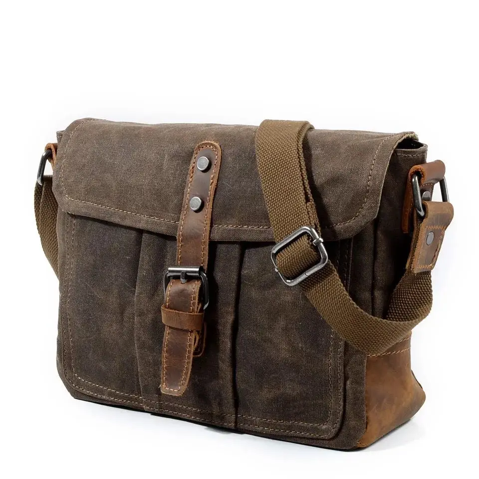 Imagem -03 - Bolsas Mensageiro Vintage para Homens Bolsa de Ombro de Couro de Lona Casual Multifunções Masculino Pequeno Portátil Impermeável Crossbody Bag