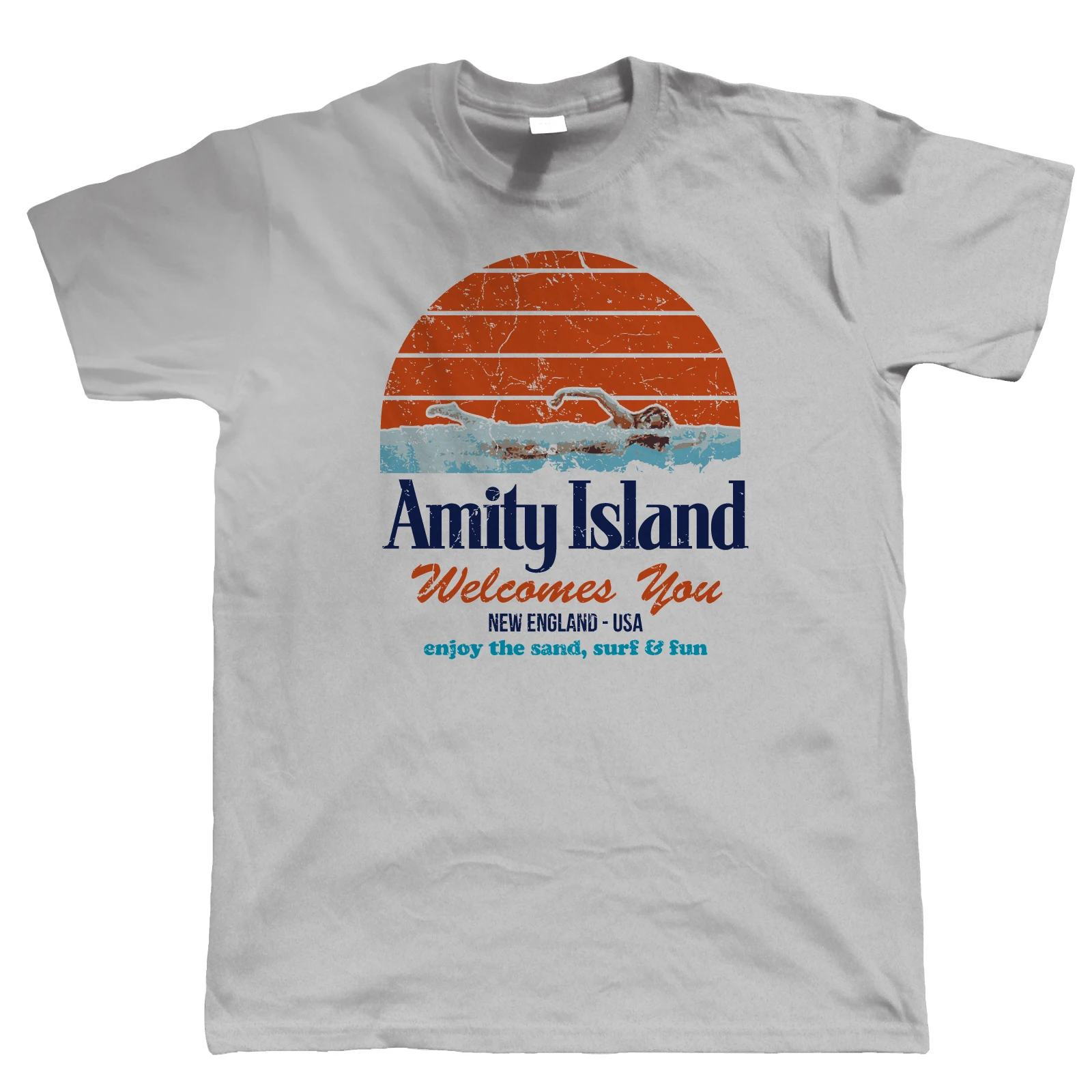 New Arrival Men'S Fashion Amity Island Mens Funny T Shirt, Shark Jaws Quints Retro Movie Gift For Him Dad Summer Tee Shirt