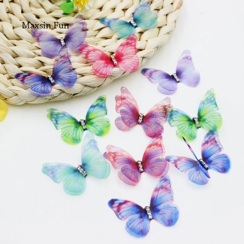 10PCS/Lot Chiffon Butterfly Patches for Elegant Wedding Dress DIY Hairpin Applique Accessories Fashion Stickers for Clothing