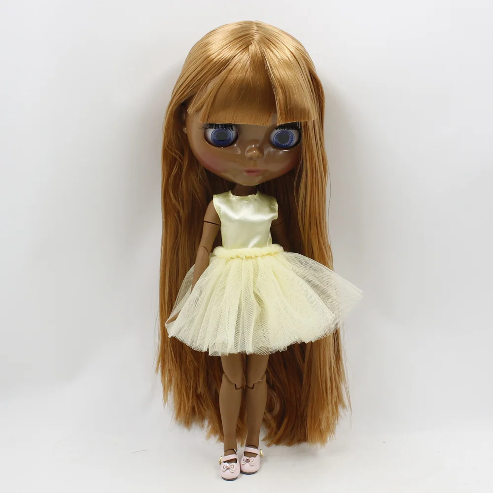 ICY DBS Blyth bjd dolls super black skin tone darkest skin black Cute Soft straight hair joint body 280BL0545