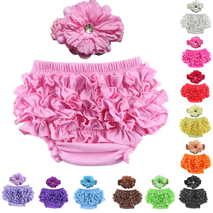 Cotton Ruffle Baby Bloomers 12 Colors Cute Pants Tutu Design Infant Short Diaper Cover Headband Set беби-блумер