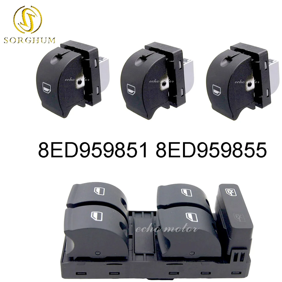 New Set(4) Black Master Power switch panel + Passenger Side Window Switch button For Audi A4 B6 B7 Sedan 8ED959851 8ED959855