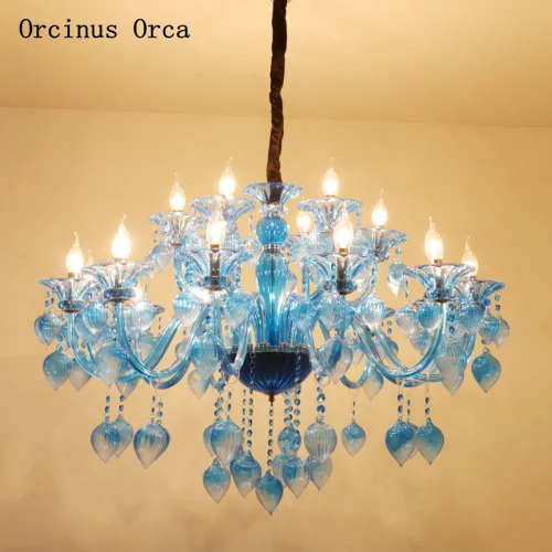 

Mediterranean Blue Crystal Chandelier living room dining room bedroom European luxury color creative LED Glass Chandelier