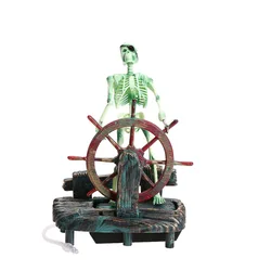 Resin Pirate Skull Captain Aquarium Decorations Landscape Skeleton Wheel Action  Fish Tank Statue Ornament Aquarium Decoration