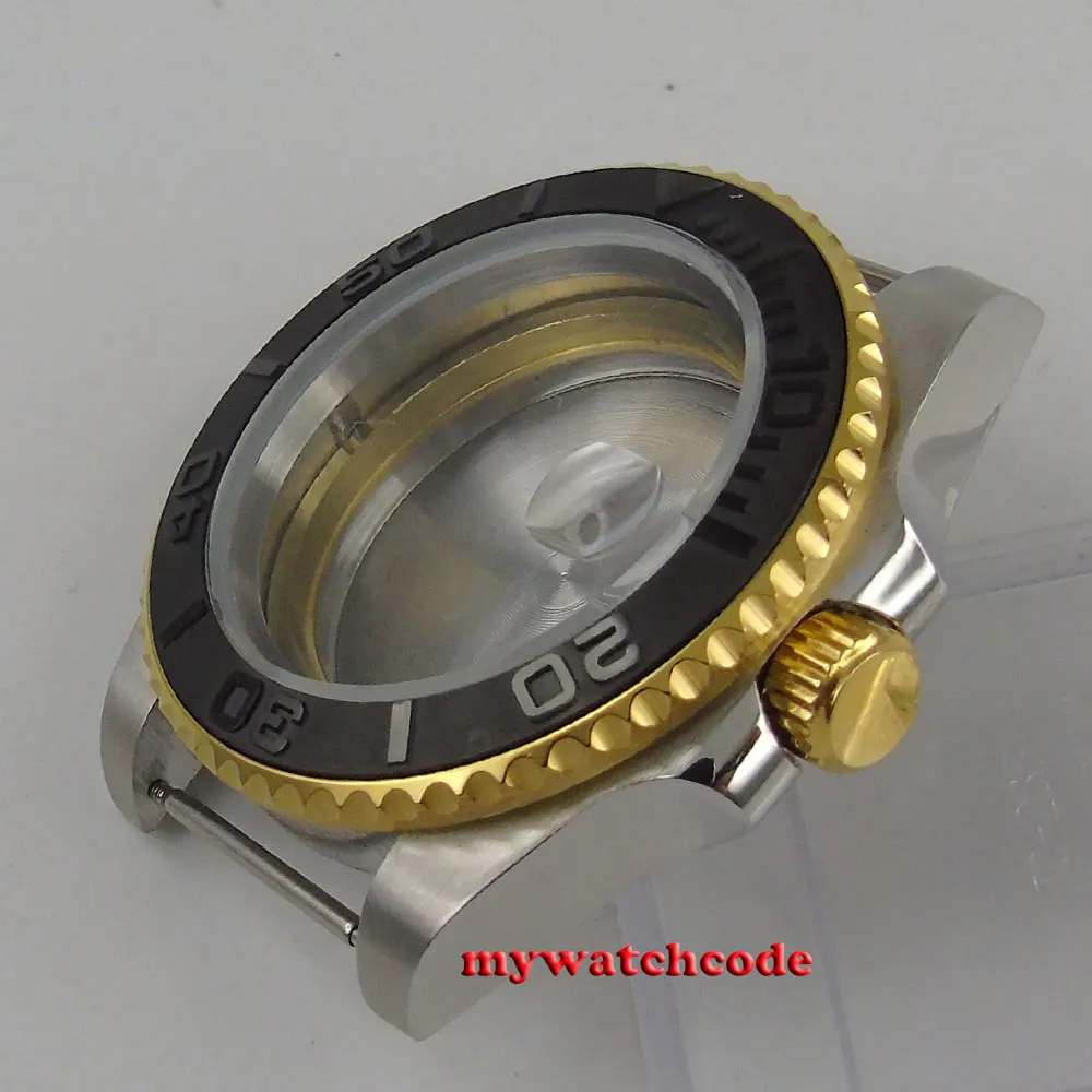 Caja de reloj dorada con bisel cerámico de cristal de zafiro de 40mm compatible con movimiento 2824 2836 C143