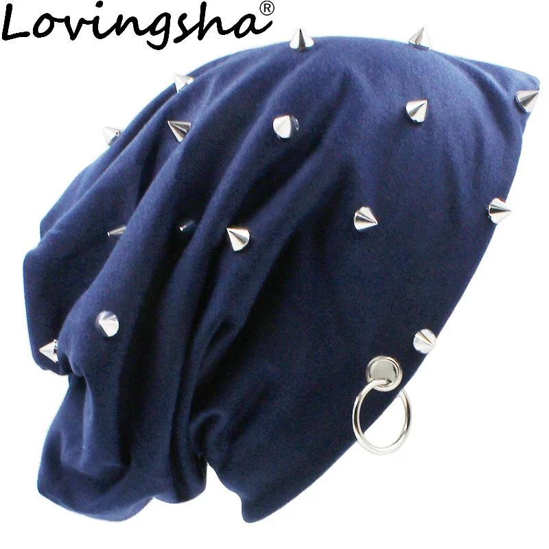 LOVINGSHA Autumn Hats For Women Fashion Hip-hop Winter Girl Skullies Rivets Hoop Design Ladies thin Beanies Men Hat Unisex HT071