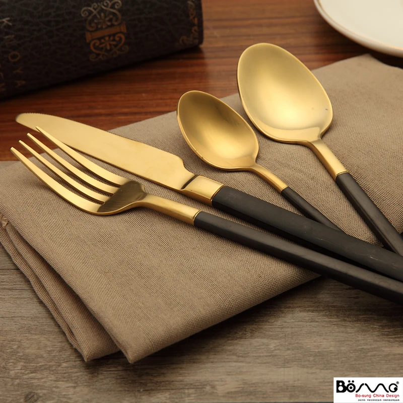 Grade 304 stainless steel cutlery fork spoon Retro Black Gold Plated cutlery Western-style food