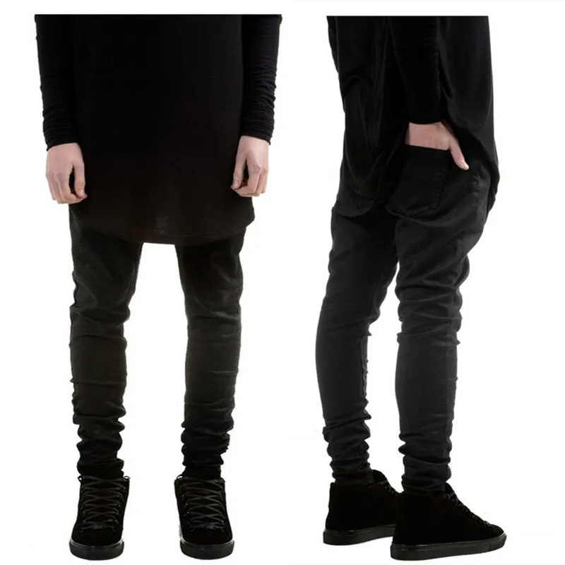 

Hot high quality kanye west style men's black skinny slim fit jeans hip hop swag stretch biker jeans homme Jogger pants trousers