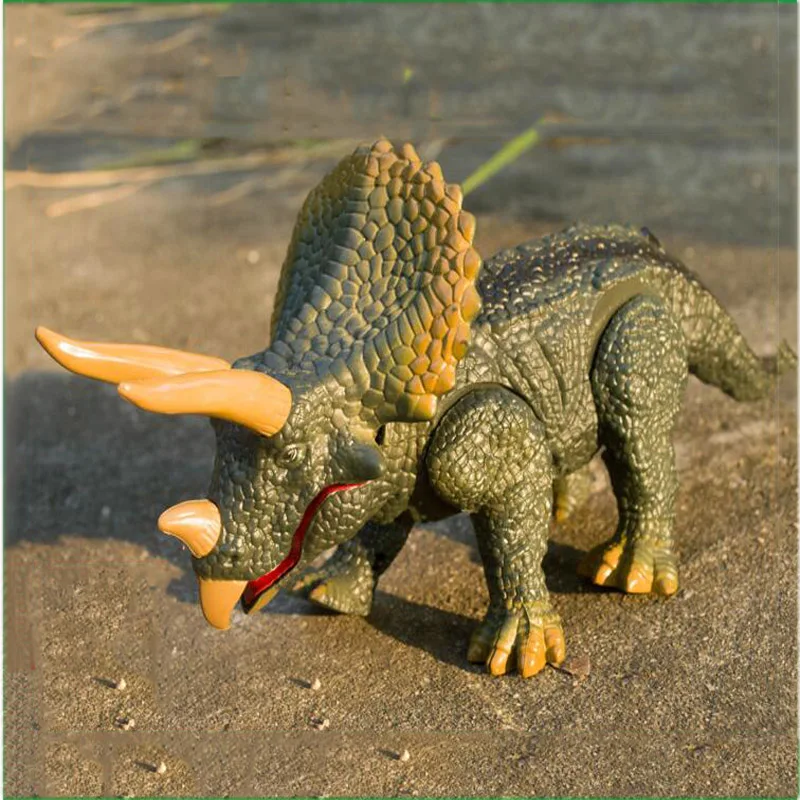 Crianças simulação brinquedos animais novo design andando controle remoto dinossauro triceratops brinquedo presente modelo luz som figura de ação